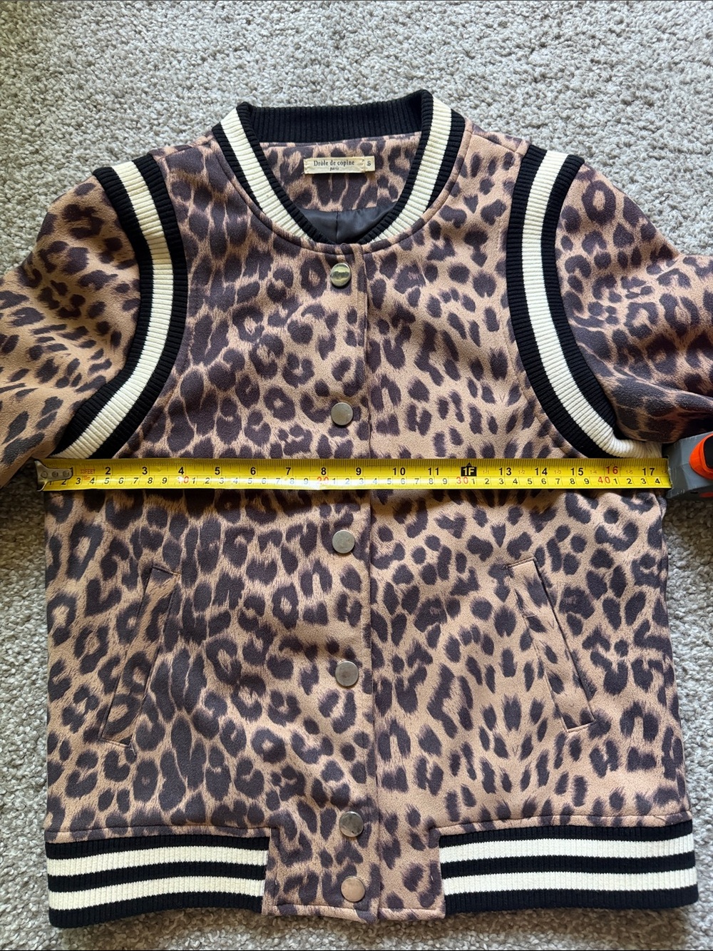 🇫🇷Prole de copine Paris brand Leopard Print Varsity Bomber Trendy Edgy Jacket S - Picture 3 of 4